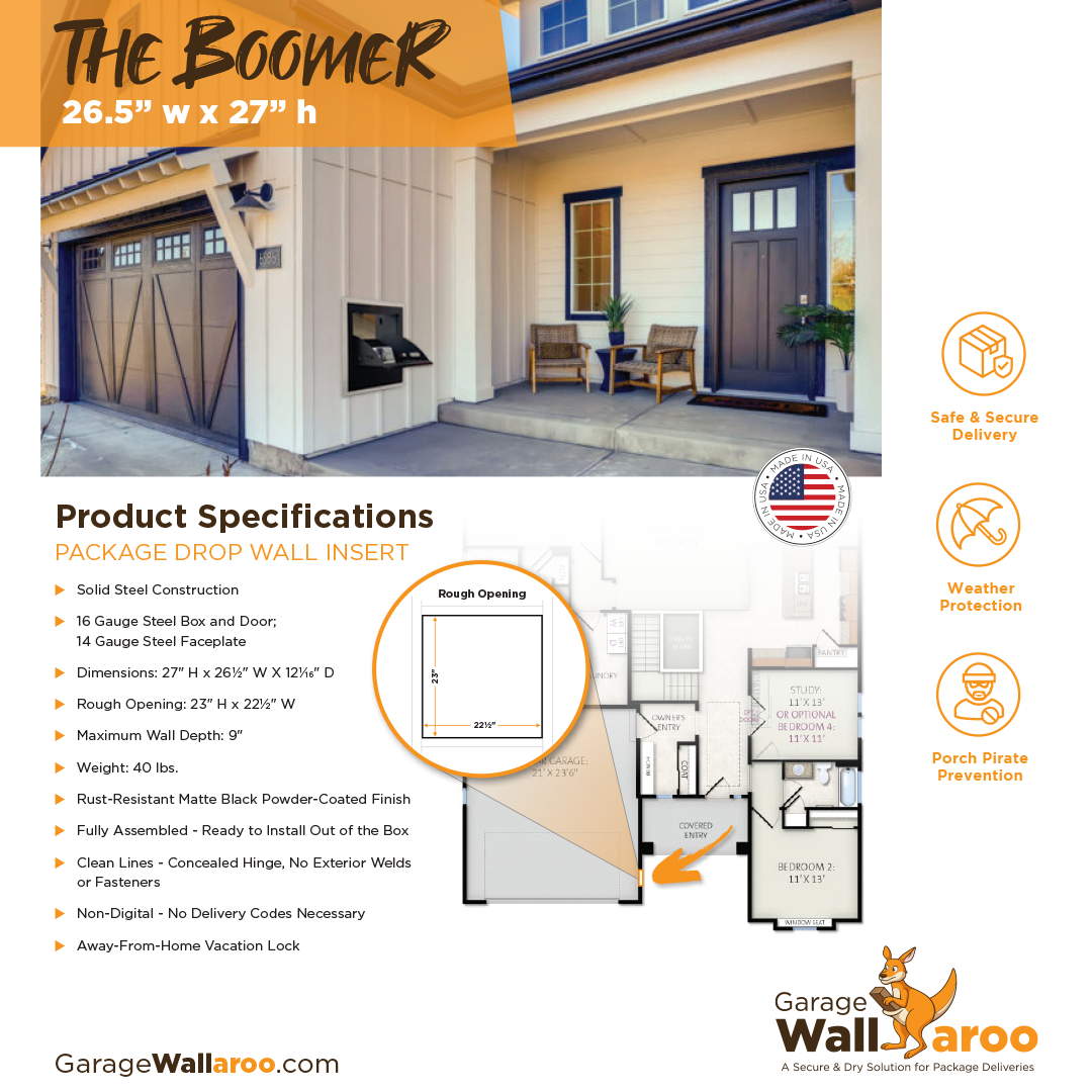 "The Boomer" Full-Size Package Wall Insert for Securing Large Package Deliveries