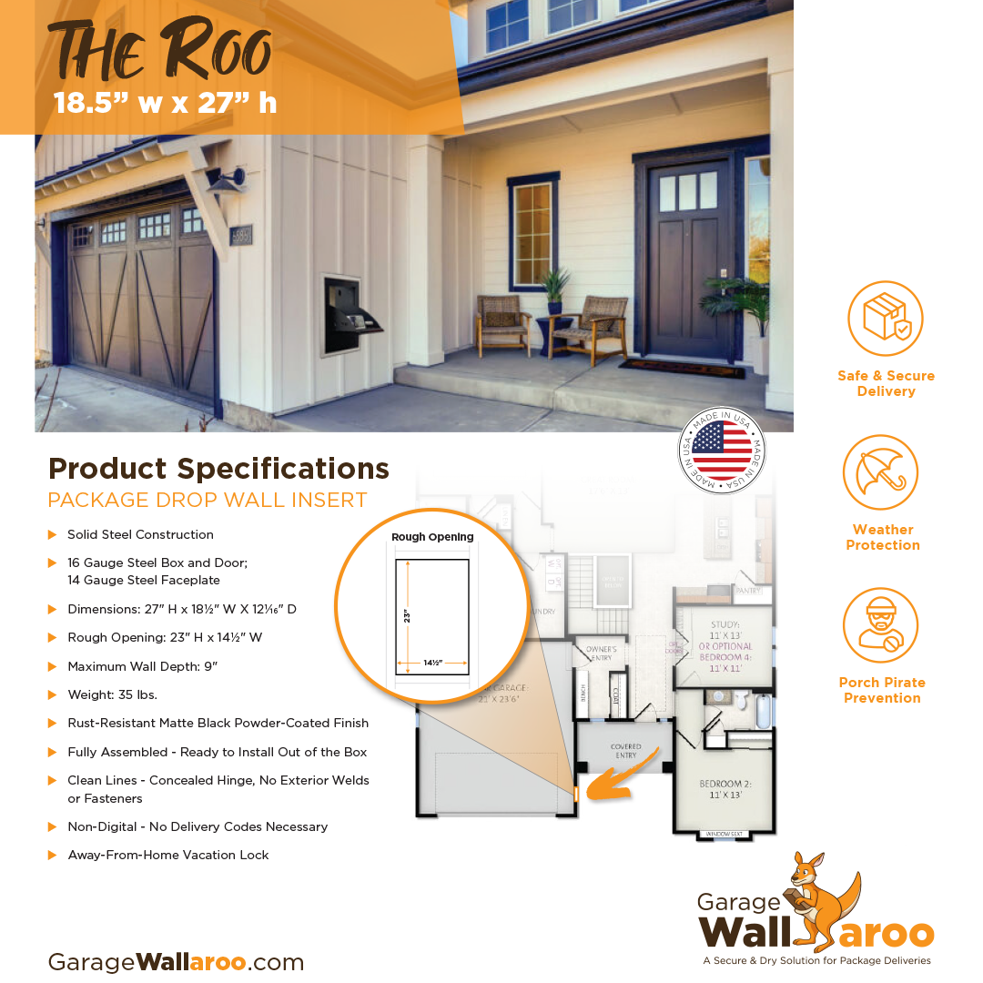 "The Roo" Compact Garage Wall Insert for Secure Package Delivery